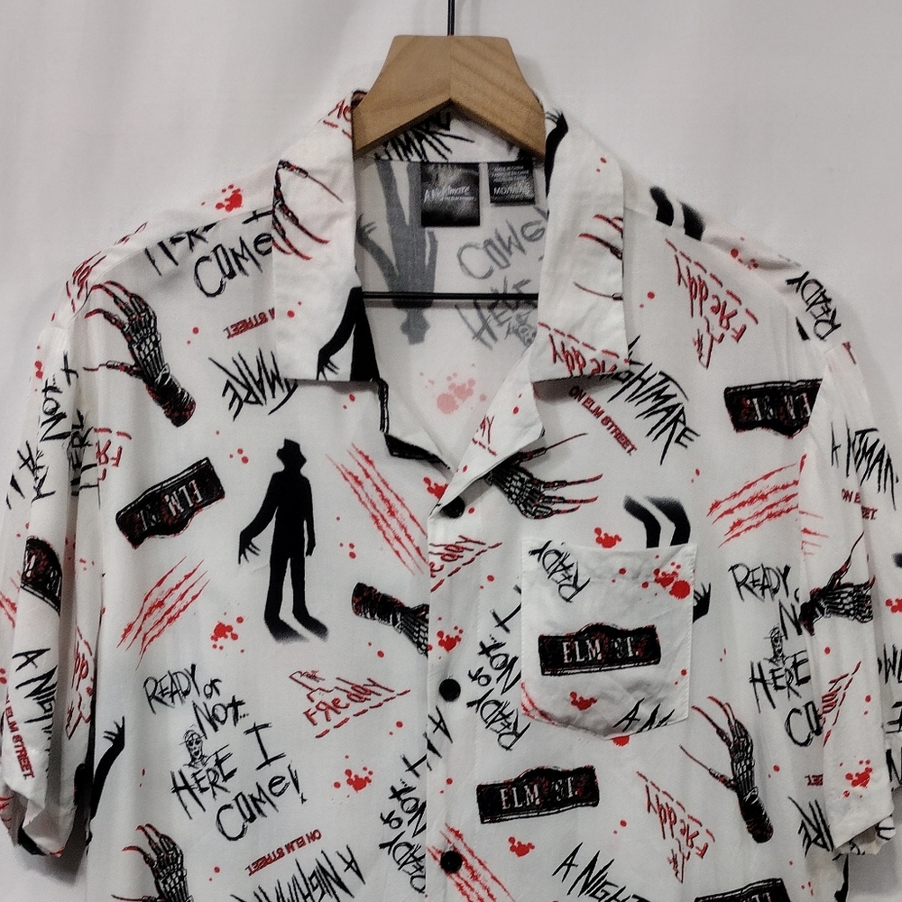 A Nightmare On Elm Street Graphic Horror Button Shirt Mens M White Halloween - Picture 3 of 8